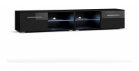 Meuble TV design LEON II XXL, 2 mètres, 2 portes et 4 niches, coloris noir + LED