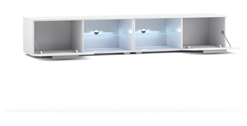 Meuble TV design LEON II XXL, 2 mètres, 2 portes et 4 niches, coloris noir + LED
