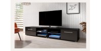 Meuble TV design LEON II XXL, 2 mètres, 2 portes et 4 niches, coloris noir + LED