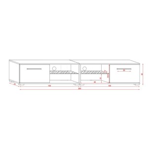 Meuble TV design LEON II XXL, 2 mètres, 2 portes et 4 niches, coloris blanc et gris + LED