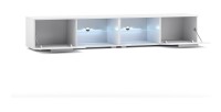Meuble TV design LEON II XXL, 2 mètres, 2 portes et 4 niches, coloris blanc et gris + LED