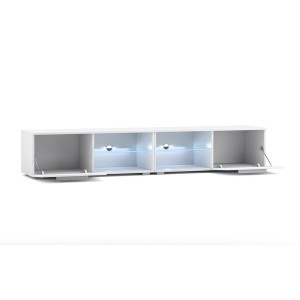 Meuble TV design LEON II XXL, 2 mètres, 2 portes et 4 niches, coloris blanc et gris + LED