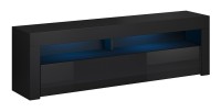 Meuble TV design MEXICO 160 cm, 1 porte et 1 niche, coloris noir + LED