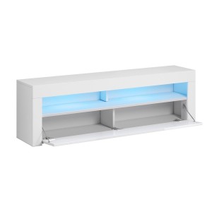 Meuble TV design MEXICO 160 cm, 1 porte et 1 niche, coloris noir + LED