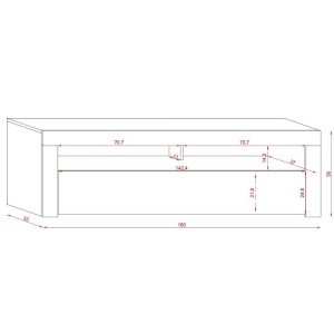 Meuble TV design MEXICO 160 cm, 1 porte et 1 niche, coloris noir + LED
