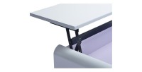 Table basse TRIEST design avec compartiment intérieur et porte invisible sur vérins, coloris blanc.