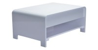 Table basse TRIEST design avec compartiment intérieur et porte invisible sur vérins, coloris blanc.