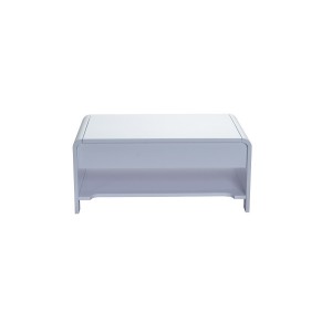 Table basse TRIEST design avec compartiment intérieur et porte invisible sur vérins, coloris blanc.
