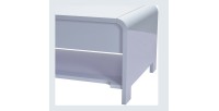 Table basse TRIEST design avec compartiment intérieur et porte invisible sur vérins, coloris blanc.