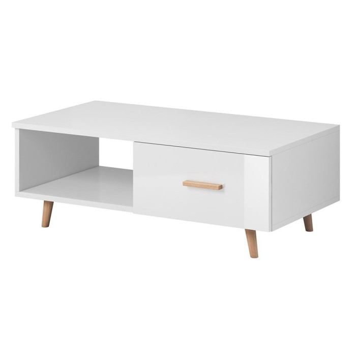 Table basse EDEN 110 cm avec 1 tiroir et 1 niche, coloris blanc.