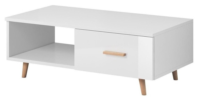 Mesa de centro EDEN 110 cm con 1 cajón y 1 nicho, color blanco.