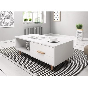 Table basse EDEN 110 cm avec 1 tiroir et 1 niche, coloris blanc.