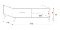 Table basse EDEN 110 cm avec 1 tiroir et 1 niche, coloris blanc et gris.
