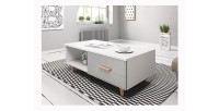 Table basse EDEN 110 cm avec 1 tiroir et 1 niche, coloris blanc et gris.