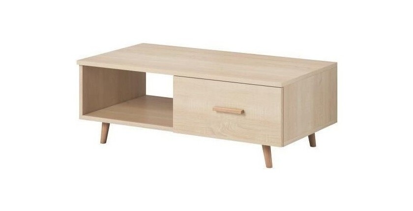 Table basse EDEN 110 cm avec 1 tiroir et 1 niche, coloris chêne sonoma.
