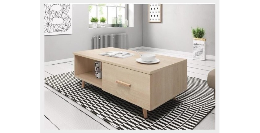 Table basse EDEN 110 cm avec 1 tiroir et 1 niche, coloris chêne sonoma.