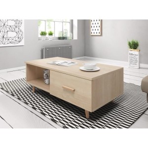 Table basse EDEN 110 cm avec 1 tiroir et 1 niche, coloris chêne sonoma.
