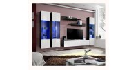 Meuble TV FLY C3 design, coloris noir et blanc brillant. Meuble suspendu moderne et tendance pour votre salon.