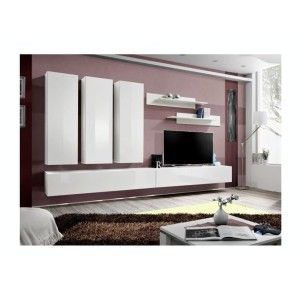 Meuble TV FLY E1 design, coloris blanc brillant. Meuble suspendu moderne et tendance pour votre salon.