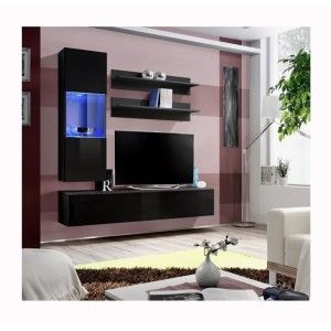 Meuble TV FLY H3 design, coloris noir brillant. Meuble suspendu moderne et tendance pour votre salon.