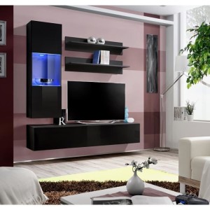 Meuble TV FLY H3 design, coloris noir brillant. Meuble suspendu moderne et tendance pour votre salon.