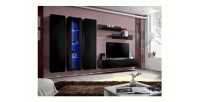 Meuble TV FLY C4 design, coloris noir brillant. Meuble suspendu moderne et tendance pour votre salon.