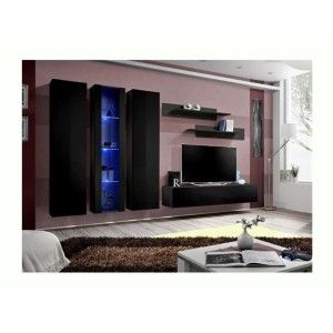 Meuble TV FLY C4 design, coloris noir brillant. Meuble suspendu moderne et tendance pour votre salon.