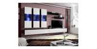Meuble TV FLY E2 design, coloris noir et blanc brillant. Meuble suspendu moderne et tendance pour votre salon.