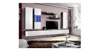Meuble TV FLY E5 design, coloris noir et blanc brillant. Meuble suspendu moderne et tendance pour votre salon.
