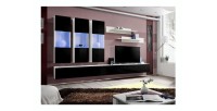 Meuble TV FLY E2 design, coloris blanc et noir brillant. Meuble suspendu moderne et tendance pour votre salon.