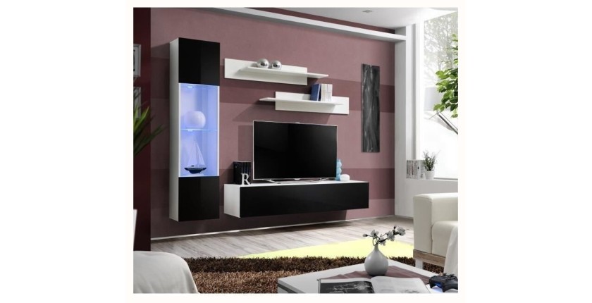 Meuble TV FLY G3 design, coloris blanc et noir brillant. Meuble suspendu moderne et tendance pour votre salon.