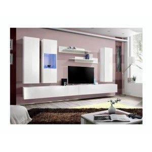 Meuble TV FLY E5 design, coloris blanc brillant. Meuble suspendu moderne et tendance pour votre salon.