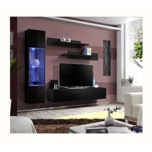 Meuble TV FLY G3 design, coloris noir brillant. Meuble suspendu moderne et tendance pour votre salon.