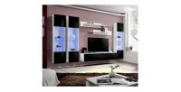 Meuble TV FLY C3 design, coloris blanc et noir brillant. Meuble suspendu moderne et tendance pour votre salon.