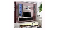 Meuble TV FLY H2 design, coloris blanc et noir brillant. Meuble suspendu moderne et tendance pour votre salon.