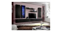 Meuble TV FLY E4 design, coloris noir brillant. Meuble suspendu moderne et tendance pour votre salon.