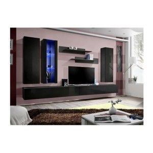 Meuble TV FLY E4 design, coloris noir brillant. Meuble suspendu moderne et tendance pour votre salon.