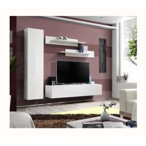 Meuble TV FLY G1 design, coloris blanc brillant. Meuble suspendu moderne et tendance pour votre salon.