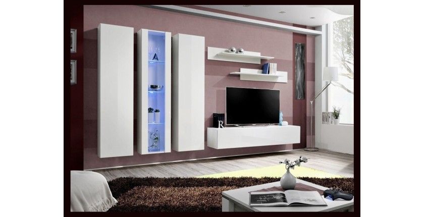 Meuble TV FLY C4 design, coloris blanc brillant. Meuble suspendu moderne et tendance pour votre salon.