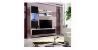 Meuble TV FLY H3 design, coloris blanc et noir brillant. Meuble suspendu moderne et tendance pour votre salon.