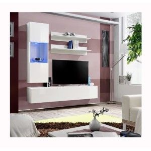 Meuble TV FLY H3 design, coloris blanc brillant. Meuble suspendu moderne et tendance pour votre salon.