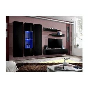 Meuble TV FLY C5 design, coloris noir brillant. Meuble suspendu moderne et tendance pour votre salon.