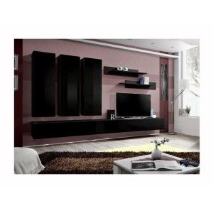 Meuble TV FLY E1 design, coloris noir brillant. Meuble suspendu moderne et tendance pour votre salon.