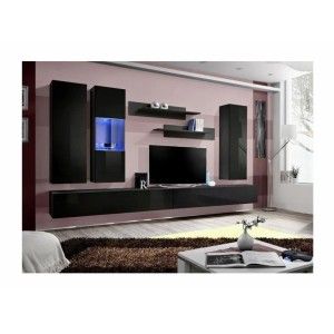 Meuble TV FLY E5 design, coloris noir brillant. Meuble suspendu moderne et tendance pour votre salon.