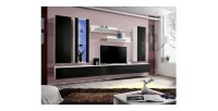 Meuble TV FLY E4 design, coloris blanc et noir brillant. Meuble suspendu moderne et tendance pour votre salon.