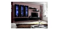 Meuble TV FLY E3 design, coloris noir brillant. Meuble suspendu moderne et tendance pour votre salon.
