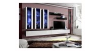 Meuble TV FLY E3 design, coloris noir et blanc brillant. Meuble suspendu moderne et tendance pour votre salon.