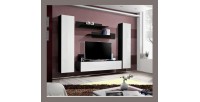 Meuble TV FLY A1 design, coloris noir et blanc brillant. Meuble suspendu moderne et tendance pour votre salon.