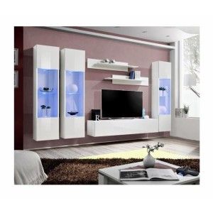 Meuble TV FLY C3 design, coloris blanc brillant. Meuble suspendu moderne et tendance pour votre salon.