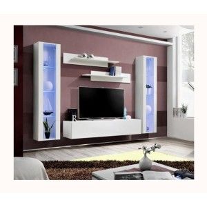 Meuble TV FLY A2 design, coloris blanc brillant + LED. Meuble suspendu moderne et tendance pour votre salon.